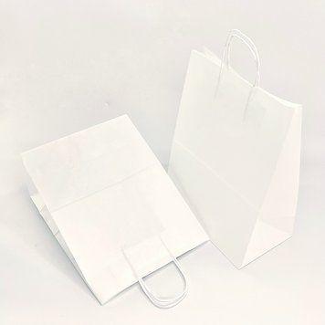 Пакет бумажный крафт белый с ручками 35х26х15 см 04-01-05 фото